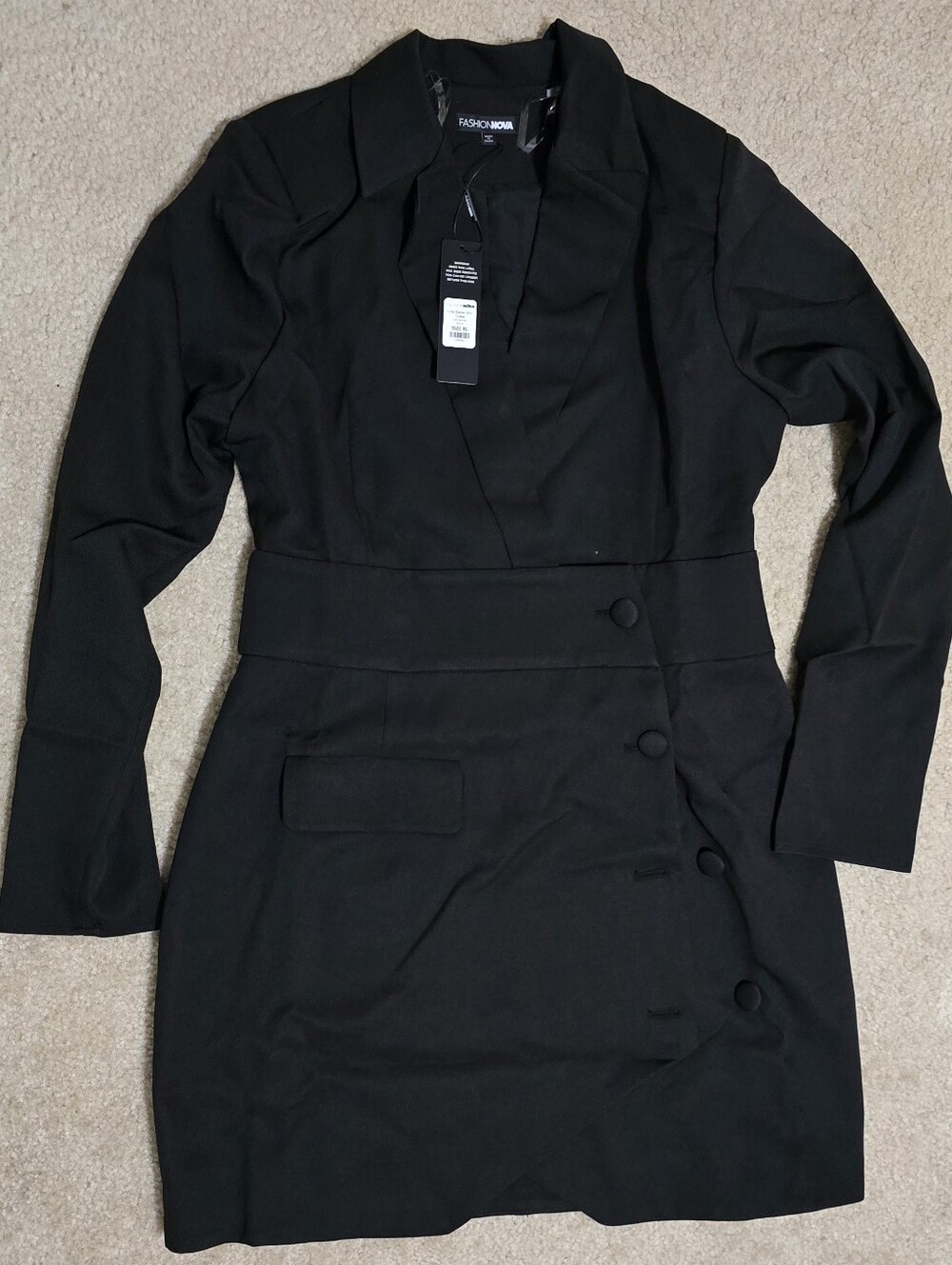 NWT Fashion Nova Black Blazer Dress with Button Detail